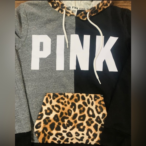 PINK VS CHEETAH COLORBLOCK HOODIE MEDIUM - Picture 3 of 6